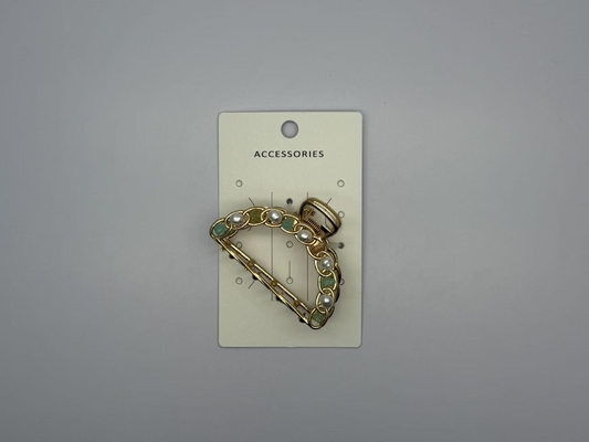 Clip à griffes métalliques avec perle de jade