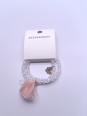 Collier de perles transparentes unisexe pour enfants différentes formes et frange rose