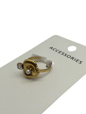 Boucles d'oreilles en titane et acier en or français rétro 18K avec zircon et perle