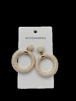 Nouveaux boucles d'oreilles en rotin rond Boucles d'oreilles en tissu à la main Style bohème Boucles d'oreilles en pendentif en tissu simple en raffia