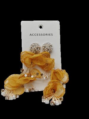 Boucles d'oreilles en tissu floral vintage pour femmes 2,5 cm Strass en alliage