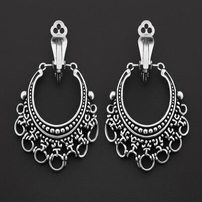 Women's Fashion Jewellery Earrings with Oxidized Finish and Clip-on Fastening