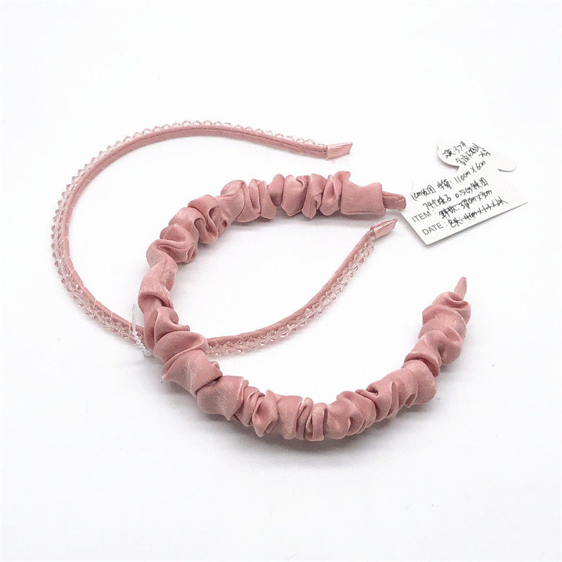 Les enfants Satin Tissu bande de cheveux Perles roses Plissé Rougées Couleur rose