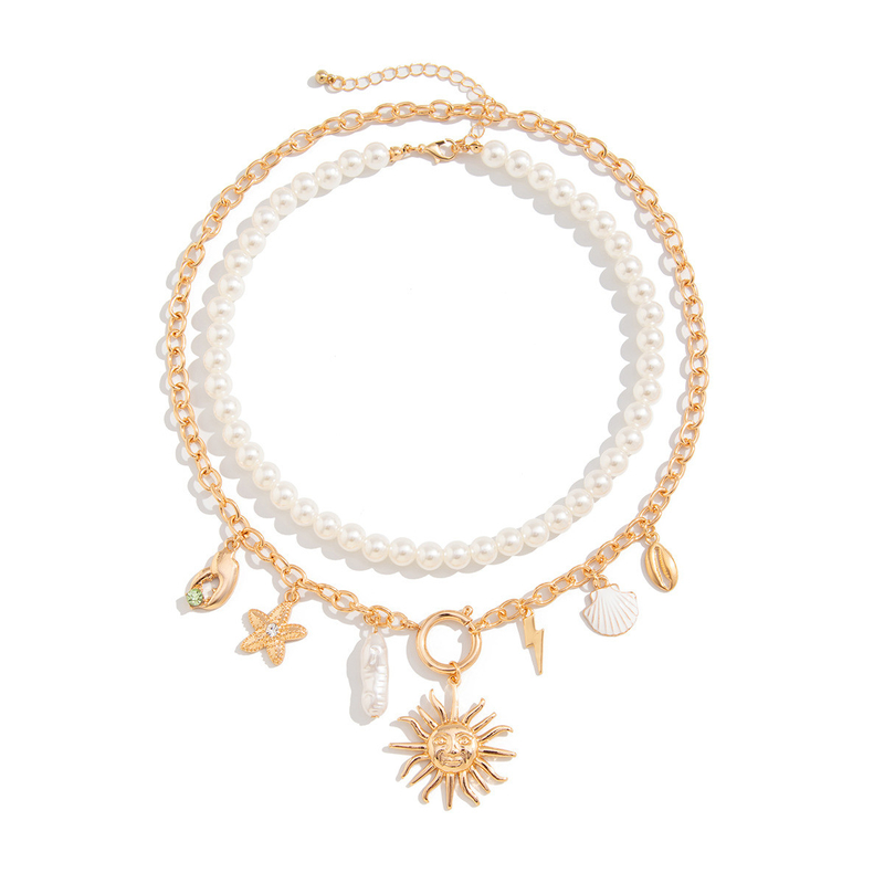 Boho deux packs pendentif d'éclairage de perle en forme ronde avec or rose
