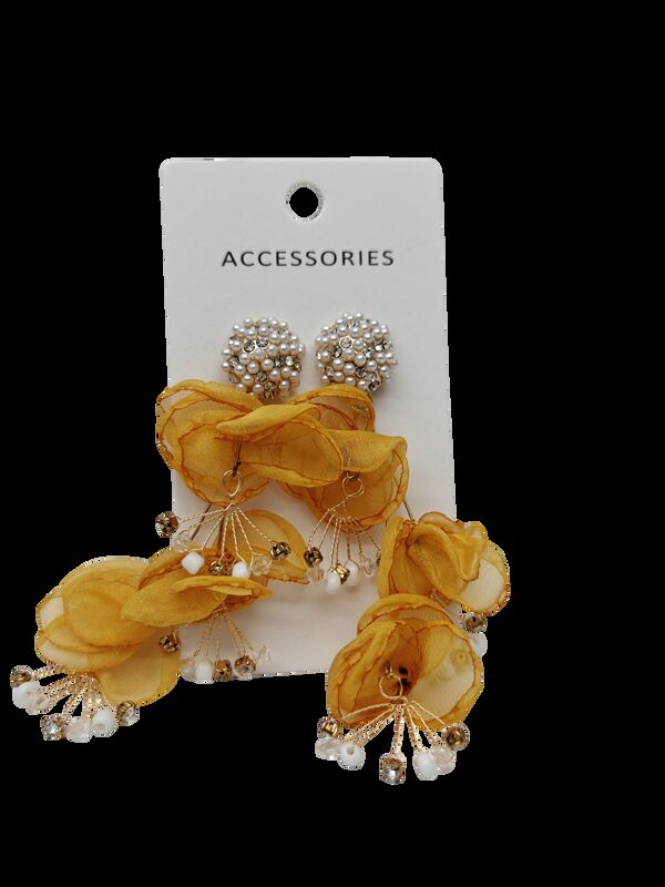 Boucles d'oreilles en tissu floral vintage pour femmes 2,5 cm Strass en alliage